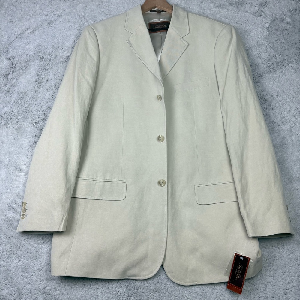 NEW Tasso Elba Linen Silk Blazer Sport Coat‎ Jacket Beige 3 Button Men M READ